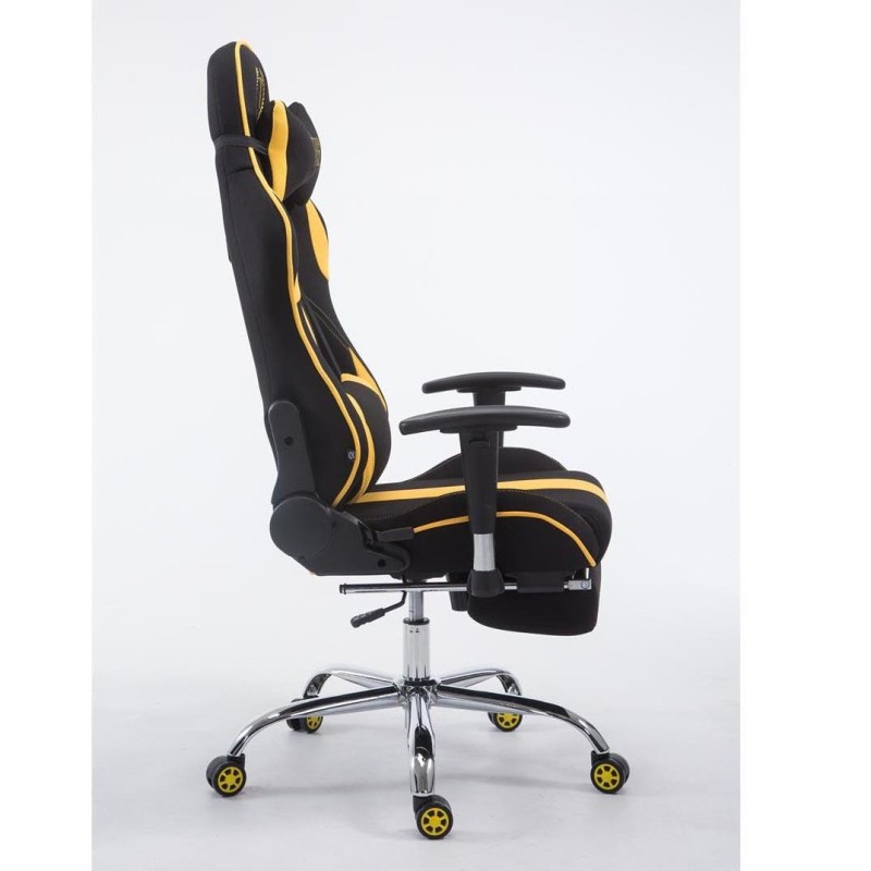 Silla gaming LOGAN TELA con reposapiés, reclinable, con cojines, en color negro/amarillo