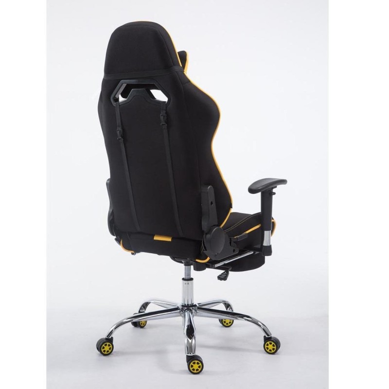 Silla gaming LOGAN TELA con reposapiés, reclinable, con cojines, en color negro/amarillo