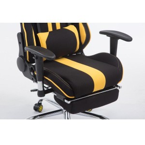 Silla gaming LOGAN TELA con reposapiés, reclinable, con cojines, en color negro/amarillo