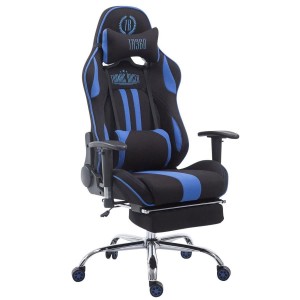 Silla gaming LOGAN TELA con reposapiés, reclinable, con cojines, en color negro/amarillo