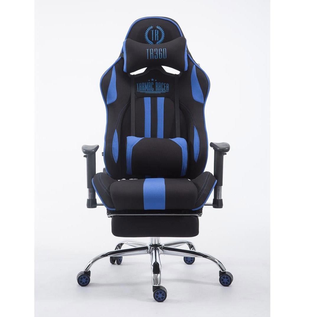 Silla Gaming LOGAN TELA con Reposapiés, Respaldo Reclinable, Cojines Incluidos, Base de Metal, En Negro/Amarillo