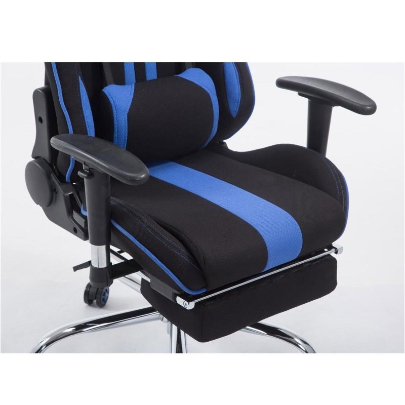 Silla gaming LOGAN TELA con reposapiés, reclinable, con cojines, en color negro/amarillo