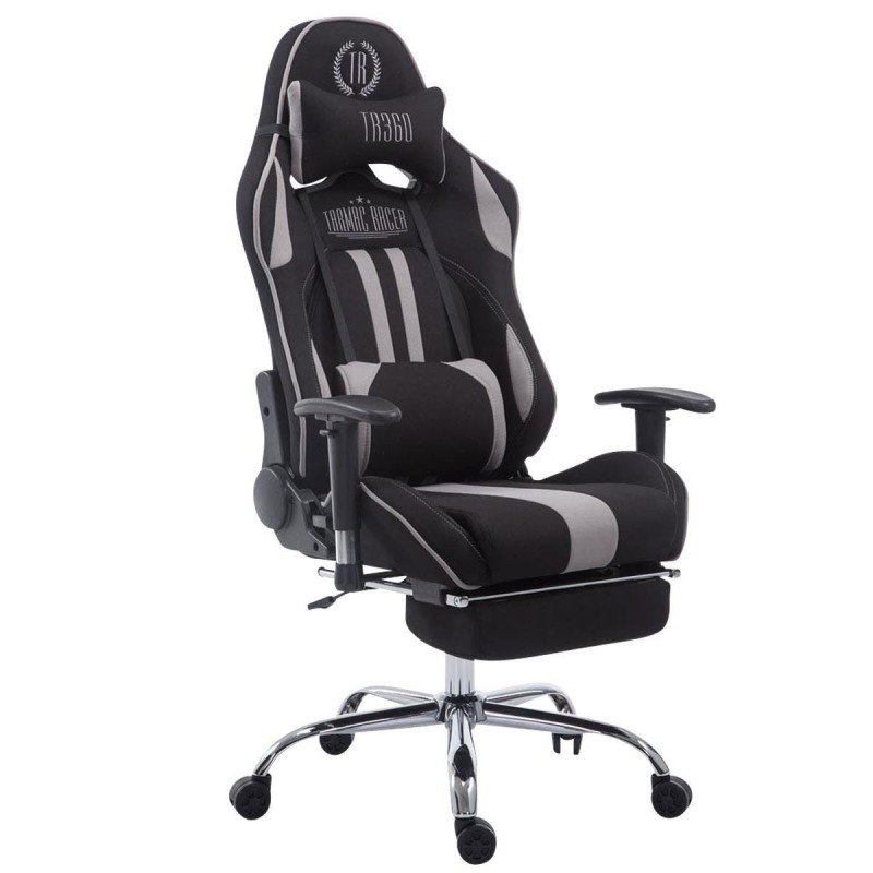 Silla gaming LOGAN TELA con reposapiés, reclinable, con cojines, en color negro/amarillo