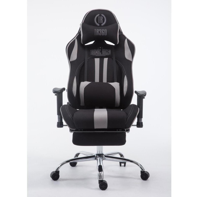 Silla gaming LOGAN TELA con reposapiés, reclinable, con cojines, en color negro/amarillo