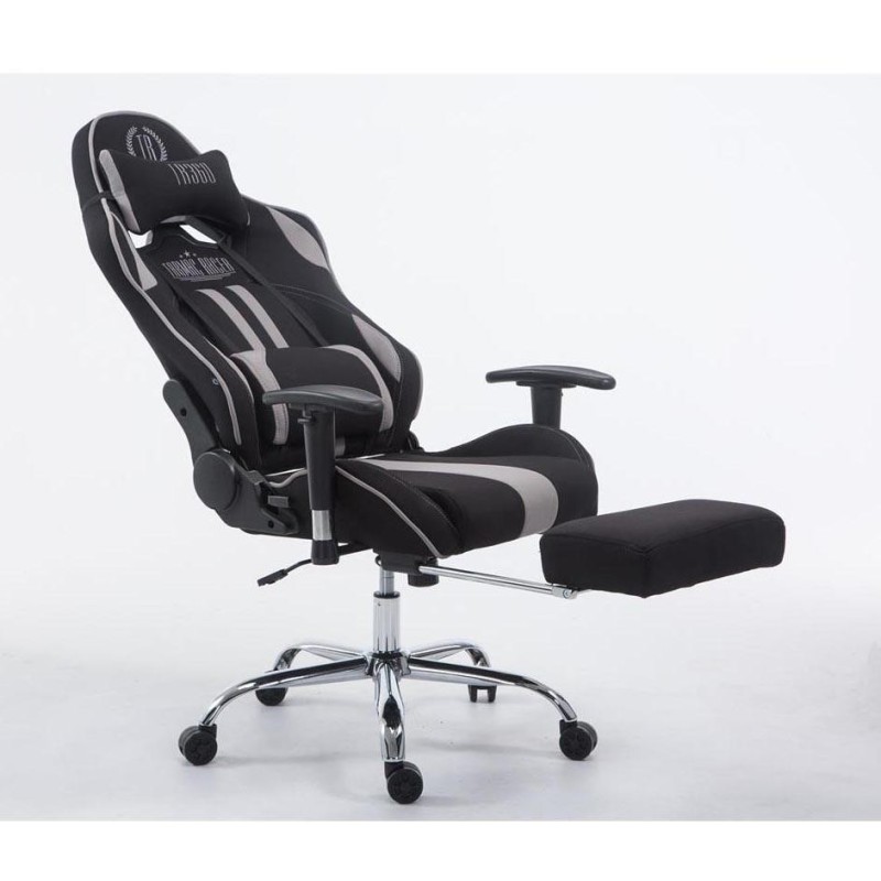 Silla gaming LOGAN TELA con reposapiés, reclinable, con cojines, en color negro/amarillo
