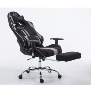 Silla gaming LOGAN TELA con reposapiés, reclinable, con cojines, en color negro/amarillo