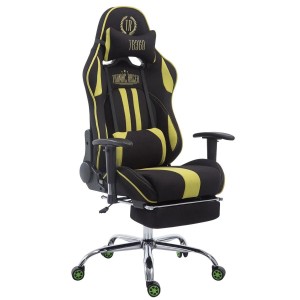 Silla gaming LOGAN TELA con reposapiés, reclinable, con cojines, en color negro/amarillo