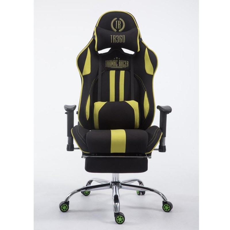 Silla gaming LOGAN TELA con reposapiés, reclinable, con cojines, en color negro/amarillo