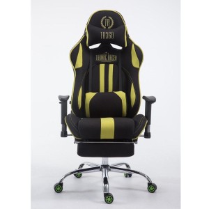 Silla gaming LOGAN TELA con reposapiés, reclinable, con cojines, en color negro/amarillo