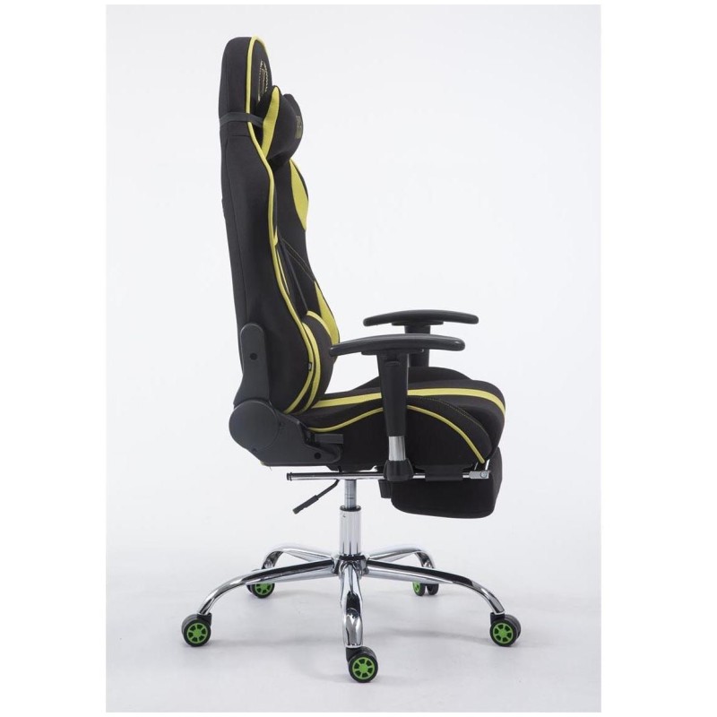 Silla gaming LOGAN TELA con reposapiés, reclinable, con cojines, en color negro/amarillo