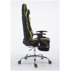 Silla gaming LOGAN TELA con reposapiés, reclinable, con cojines, en color negro/amarillo