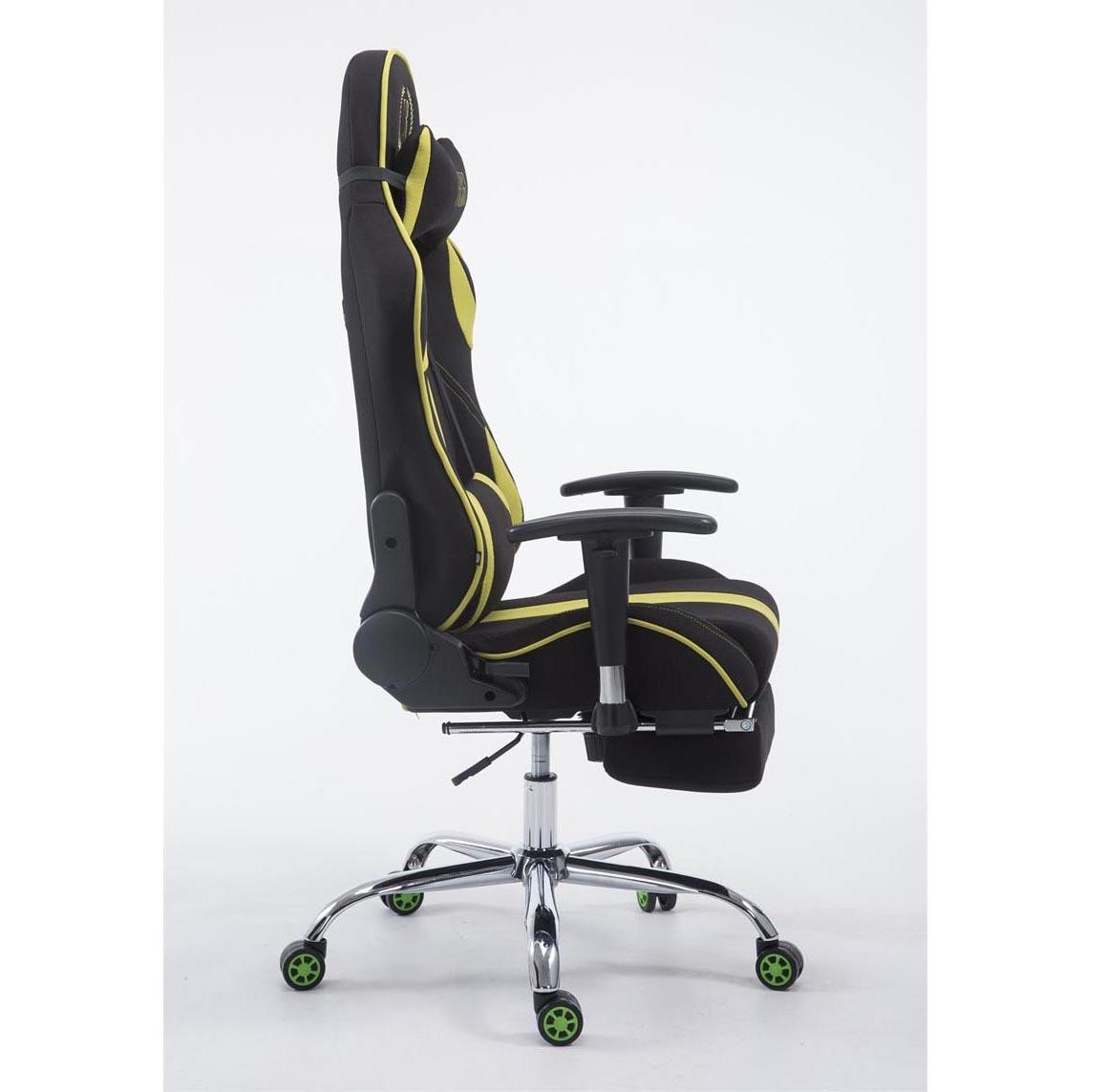 Silla Gaming LOGAN TELA con Reposapiés, Respaldo Reclinable, Cojines Incluidos, Base de Metal, En Negro/Amarillo