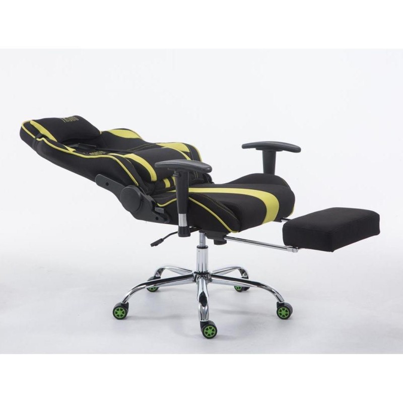 Silla gaming LOGAN TELA con reposapiés, reclinable, con cojines, en color negro/amarillo
