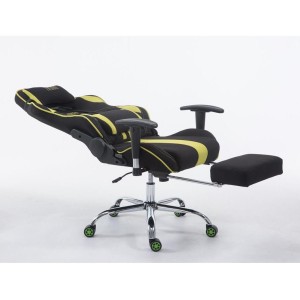 Silla gaming LOGAN TELA con reposapiés, reclinable, con cojines, en color negro/amarillo