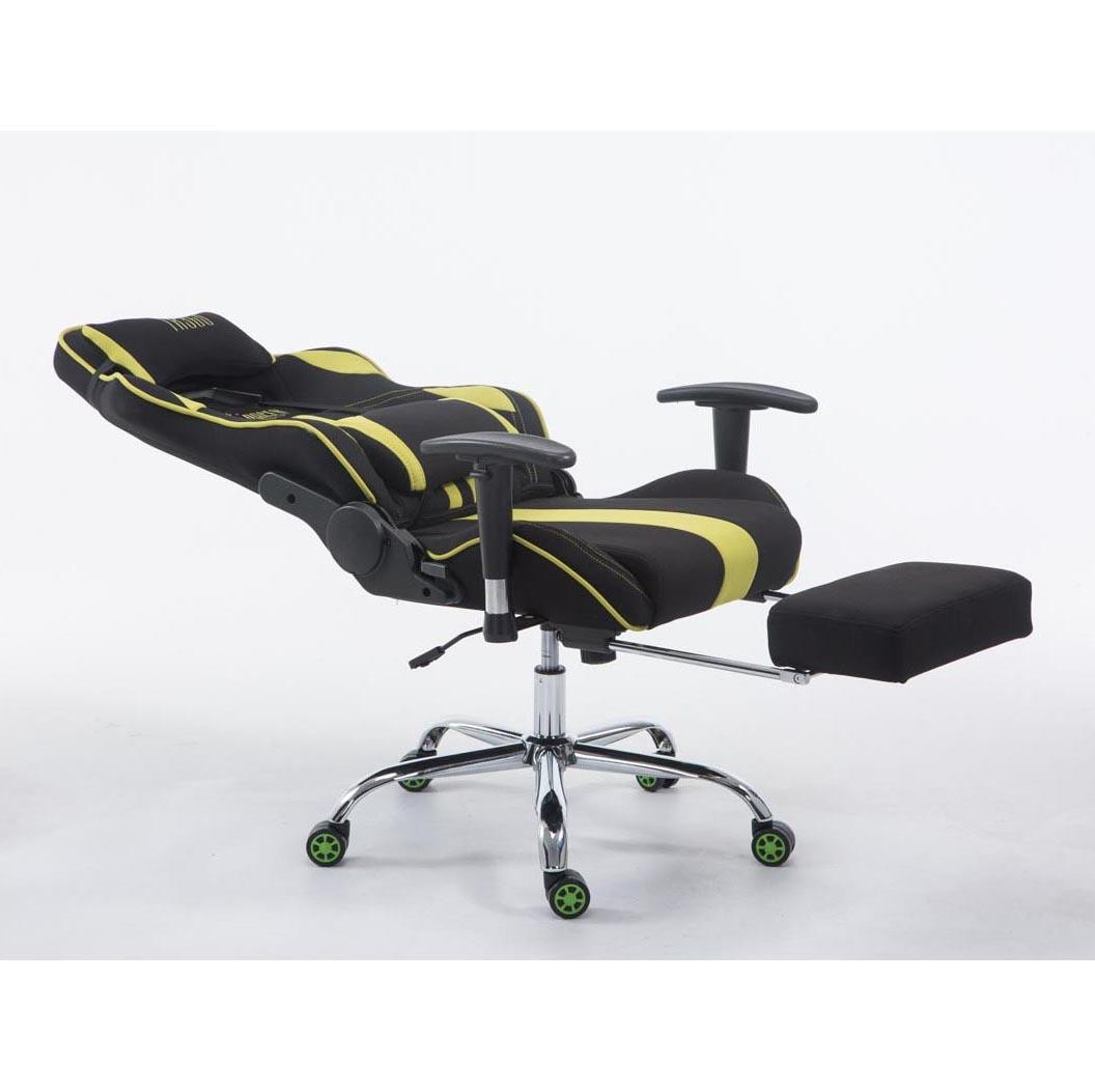 Silla Gaming LOGAN TELA con Reposapiés, Respaldo Reclinable, Cojines Incluidos, Base de Metal, En Negro/Amarillo