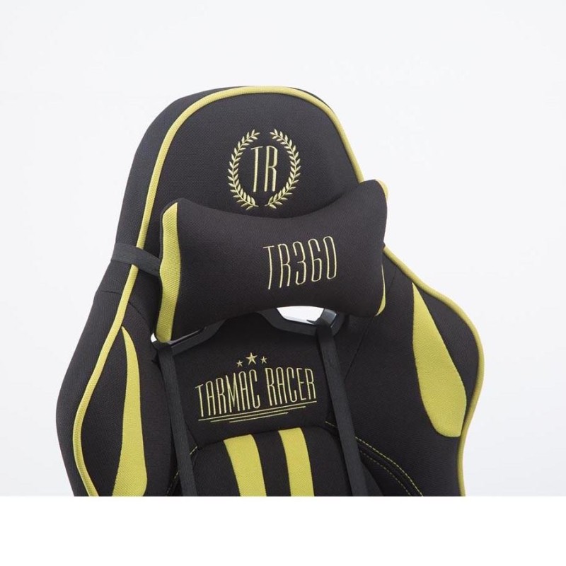 Silla gaming LOGAN TELA con reposapiés, reclinable, con cojines, en color negro/amarillo