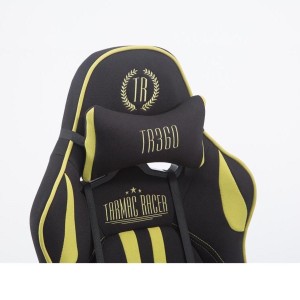 Silla gaming LOGAN TELA con reposapiés, reclinable, con cojines, en color negro/amarillo