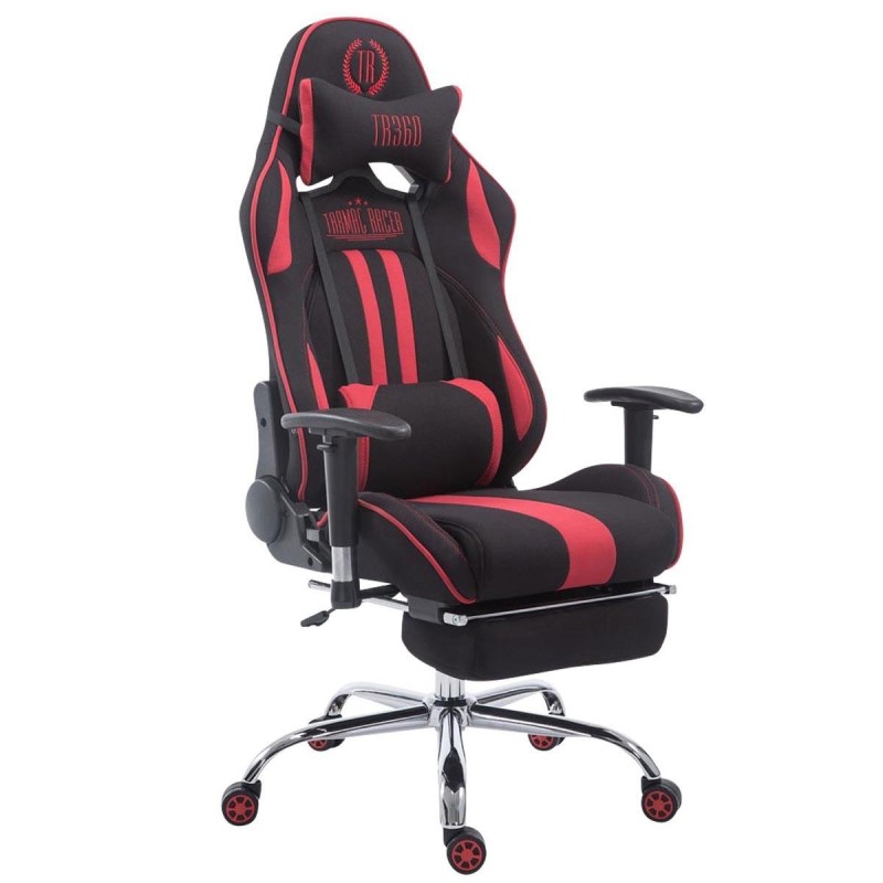 Silla gaming LOGAN TELA con reposapiés, reclinable, con cojines, en color negro/amarillo