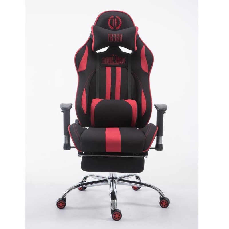 Silla gaming LOGAN TELA con reposapiés, reclinable, con cojines, en color negro/amarillo