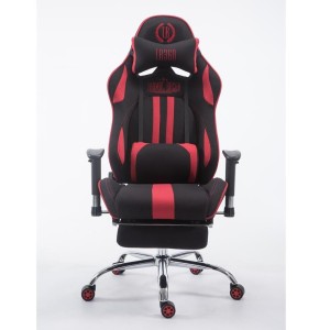 Silla gaming LOGAN TELA con reposapiés, reclinable, con cojines, en color negro/amarillo