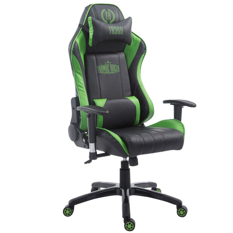 Silla gaming TURBO, reclinable, con cojines, en piel color negro/blanco
