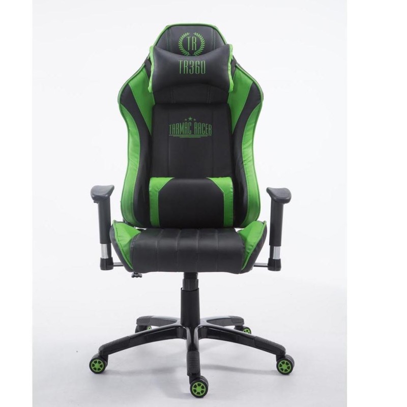Silla gaming TURBO, reclinable, con cojines, en piel color negro/blanco