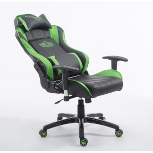 Silla gaming TURBO, reclinable, con cojines, en piel color negro/blanco