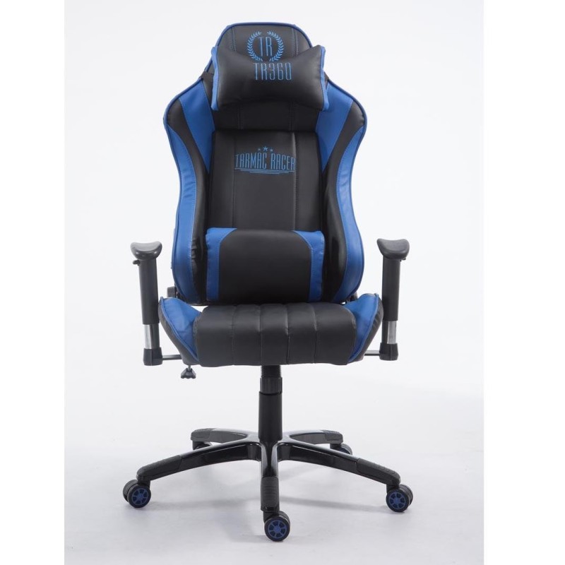 Silla gaming TURBO, reclinable, con cojines, en piel color negro/blanco