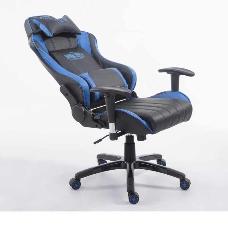 Silla gaming TURBO, reclinable, con cojines, en piel color negro/blanco