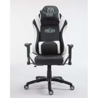 Silla gaming TURBO, reclinable, con cojines, en piel color negro/blanco 2