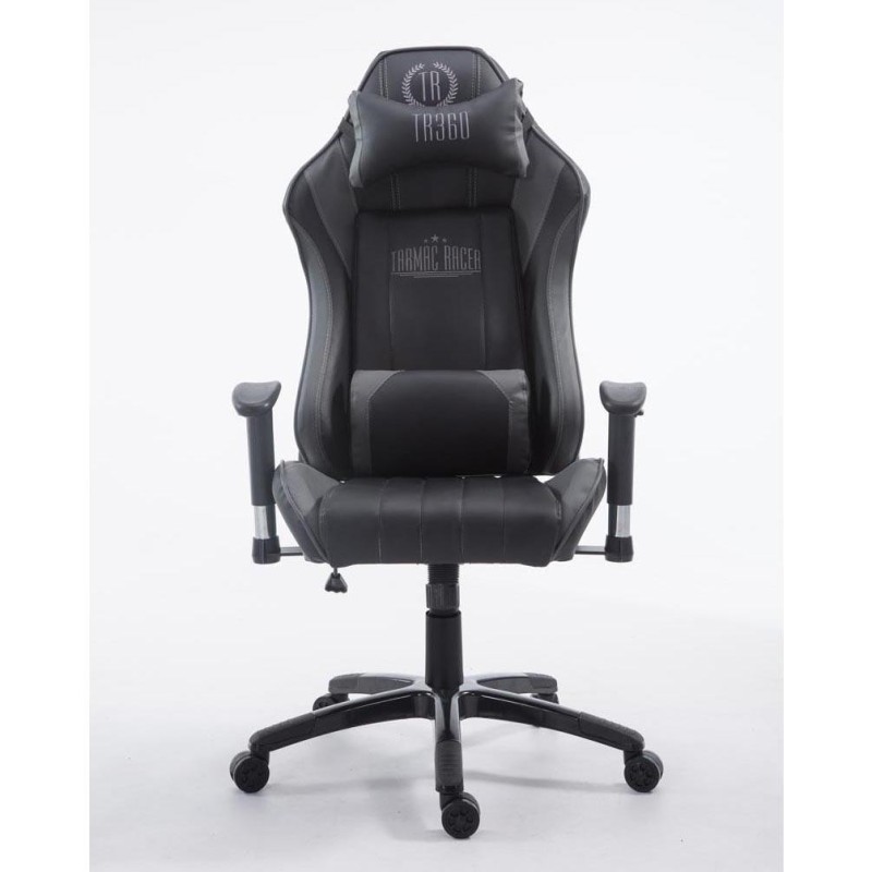 Silla gaming TURBO, reclinable, con cojines, en piel color negro/blanco