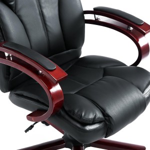 Sillón de oficina DIVE, estructura en madera, en piel color negro