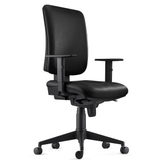 Silla Ergonómica PIERO, en Piel color Negro, con Brazos Ajustables