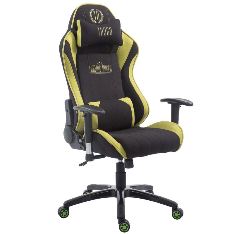 Silla gaming TURBO TELA, reclinable, con cojines, en color negro/blanco