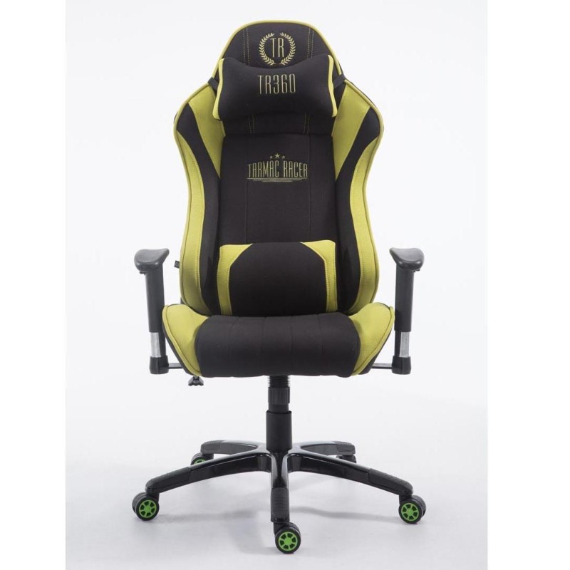 Silla gaming TURBO TELA, reclinable, con cojines, en color negro/blanco