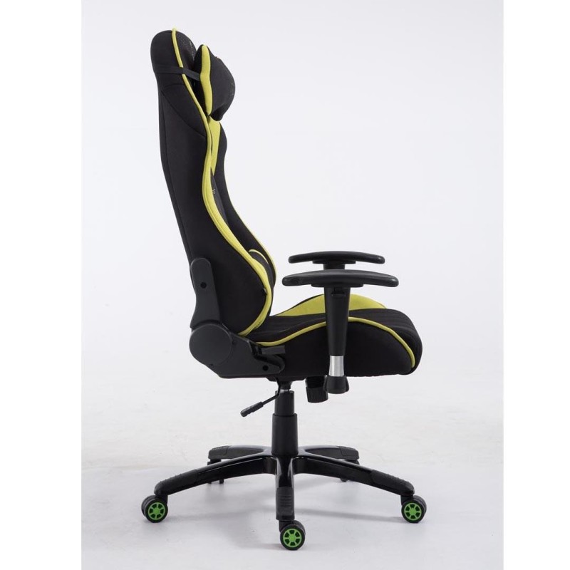 Silla gaming TURBO TELA, reclinable, con cojines, en color negro/blanco