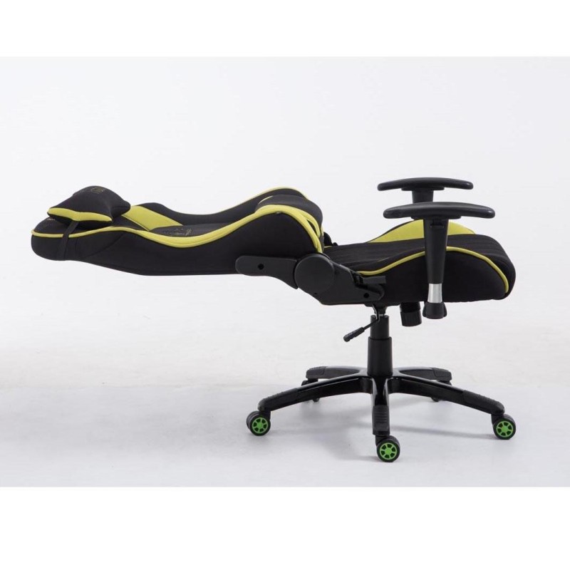 Silla gaming TURBO TELA, reclinable, con cojines, en color negro/blanco