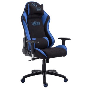 Silla gaming TURBO TELA, reclinable, con cojines, en color negro/blanco