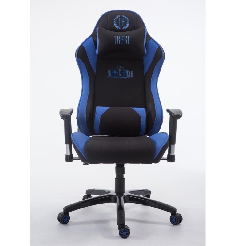 Silla gaming TURBO TELA, reclinable, con cojines, en color negro/blanco