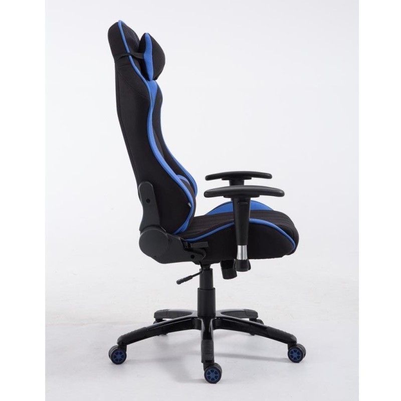 Silla gaming TURBO TELA, reclinable, con cojines, en color negro/blanco