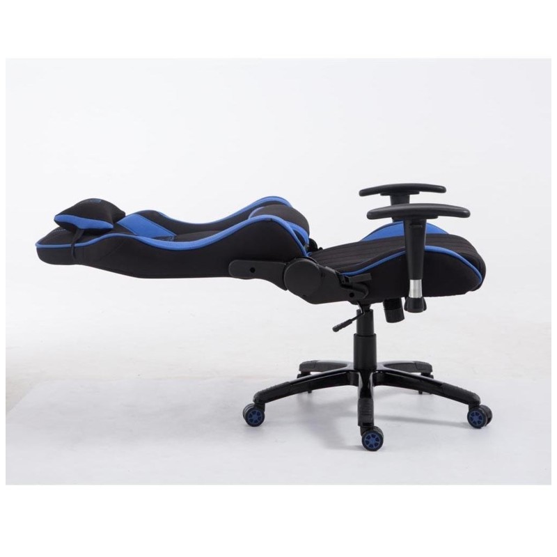 Silla gaming TURBO TELA, reclinable, con cojines, en color negro/blanco