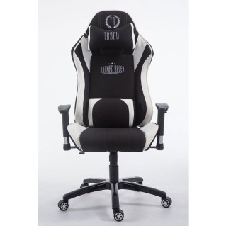Silla gaming TURBO TELA, reclinable, con cojines, en color negro/blanco 2