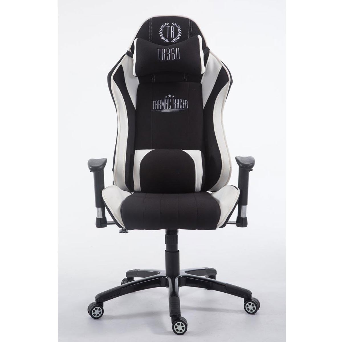 Silla Gaming TURBO TELA, Respaldo Reclinable, Cojines Lumbar y Cervical, En Negro/Blanco