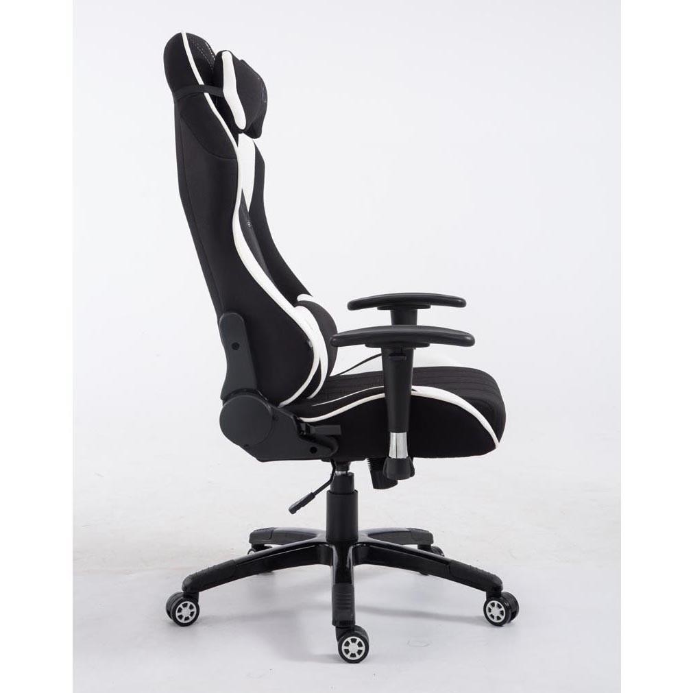 Silla Gaming TURBO TELA, Respaldo Reclinable, Cojines Lumbar y Cervical, En Negro/Blanco