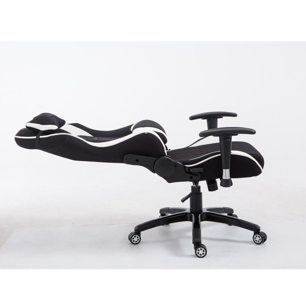 Silla Gaming TURBO TELA, Respaldo Reclinable, Cojines Lumbar y Cervical, En Negro/Blanco