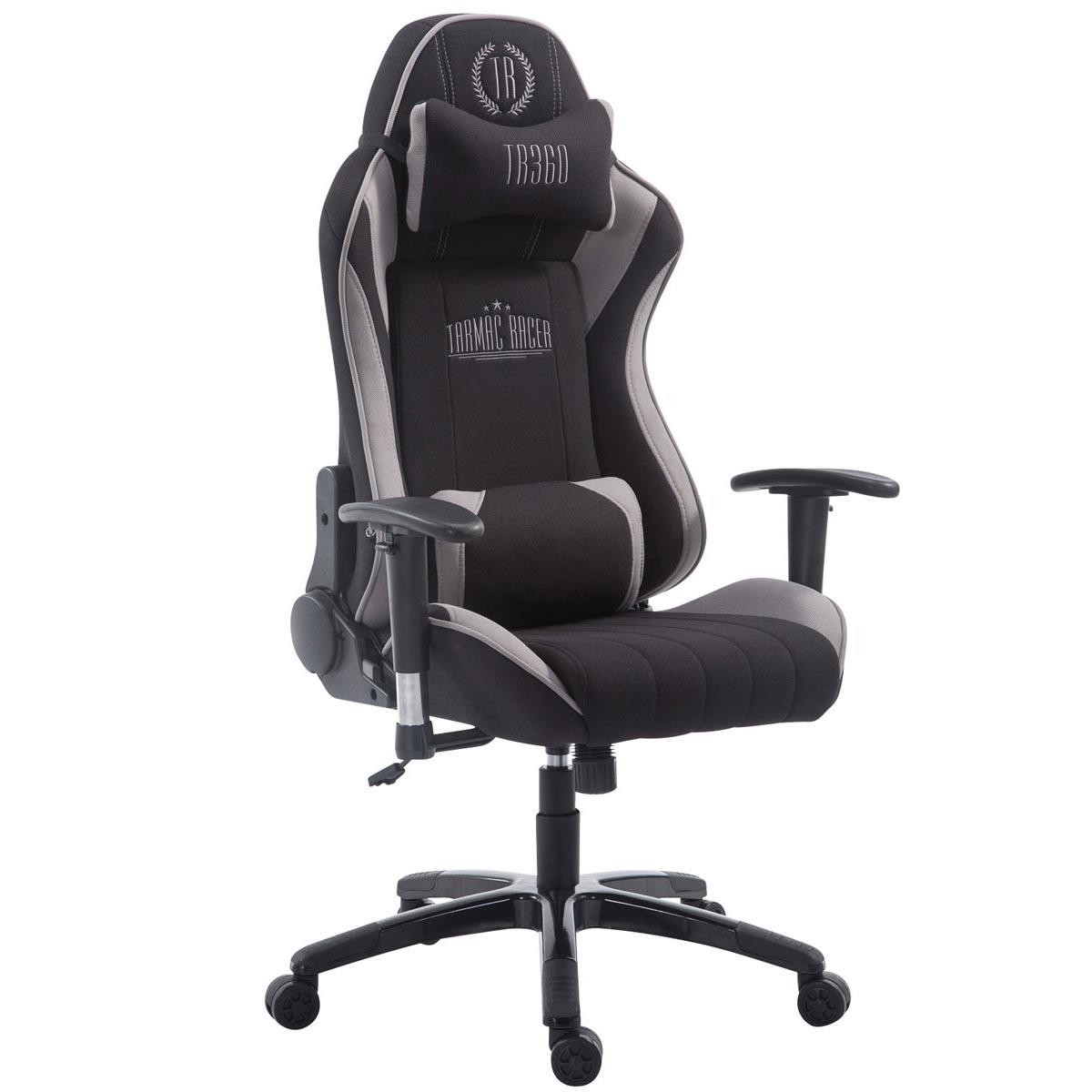 Silla Gaming TURBO TELA, Respaldo Reclinable, Cojines Lumbar y Cervical, En Negro/Blanco