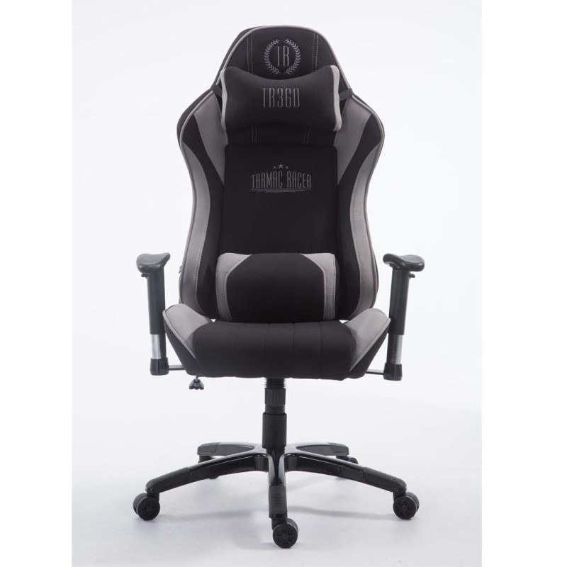 Silla gaming TURBO TELA, reclinable, con cojines, en color negro/blanco