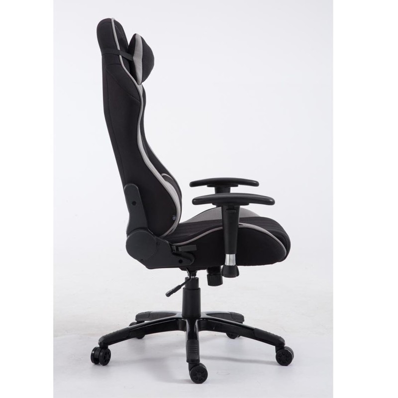 Silla gaming TURBO TELA, reclinable, con cojines, en color negro/blanco