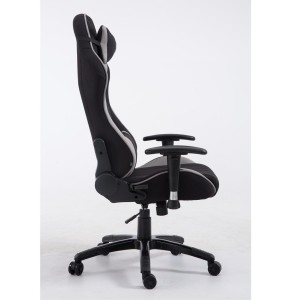 Silla gaming TURBO TELA, reclinable, con cojines, en color negro/blanco