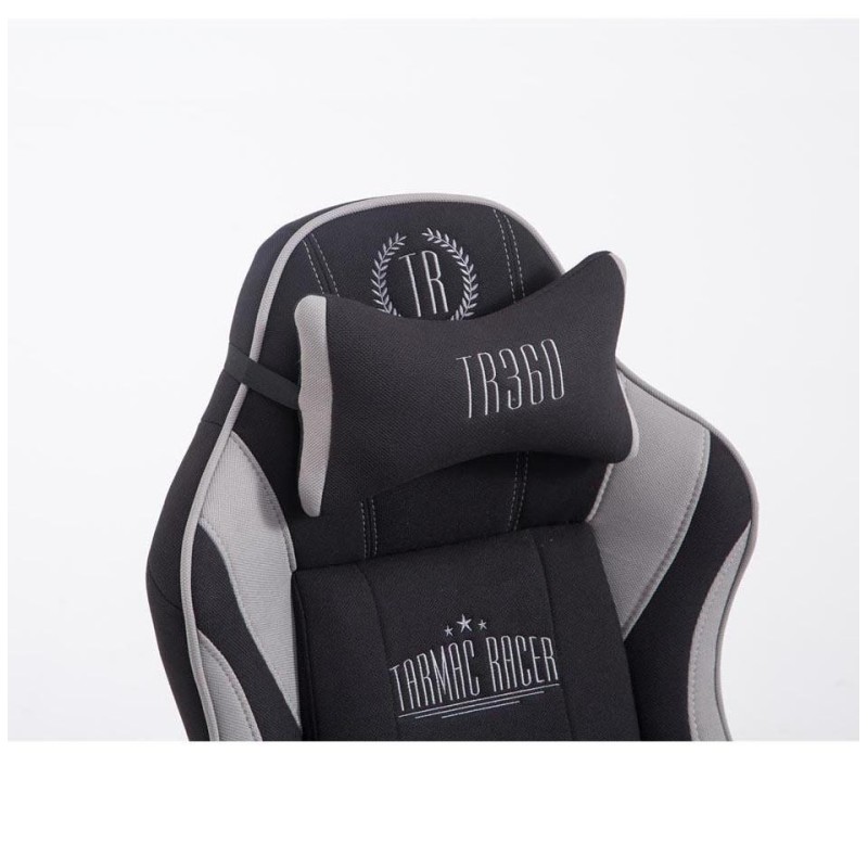 Silla gaming TURBO TELA, reclinable, con cojines, en color negro/blanco